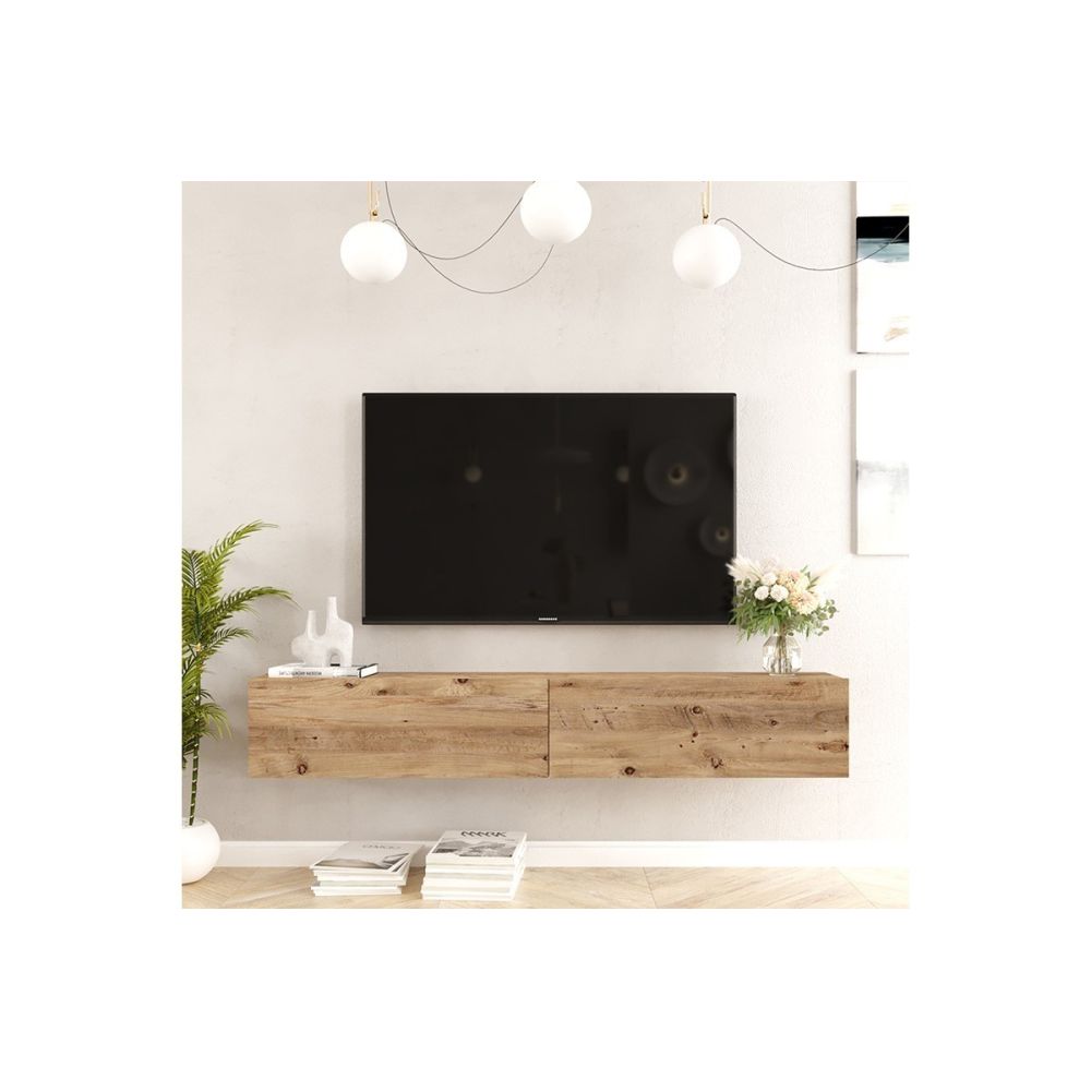 Mueble de TV de Pared moderno Color Roble con 2 Cajones
