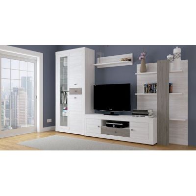 Mueble de Salón Moderno con Leds, Acabado en Andersen Pino -Gris, 40 cm (Fon), 300x200 cm