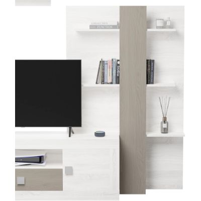 Mueble de Salón Moderno con Leds, Acabado en Andersen Pino -Gris, 40 cm (Fon), 300x200 cm