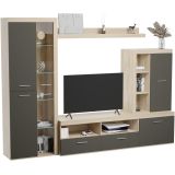 Mueble de Salón Moderno con Leds, Acabado en Cambria, 260x191 cm