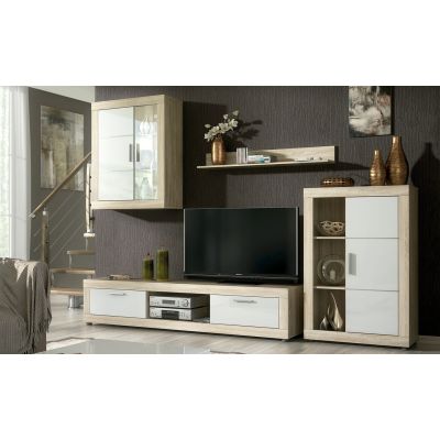 Mueble de salón y TV Moderno con Leds Color Cambria, cambria y blanco módulo de comedor