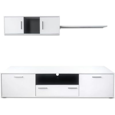 Mueble de salón y TV Composición para salón 200 Cm, blanco gran espacio almacenamiento