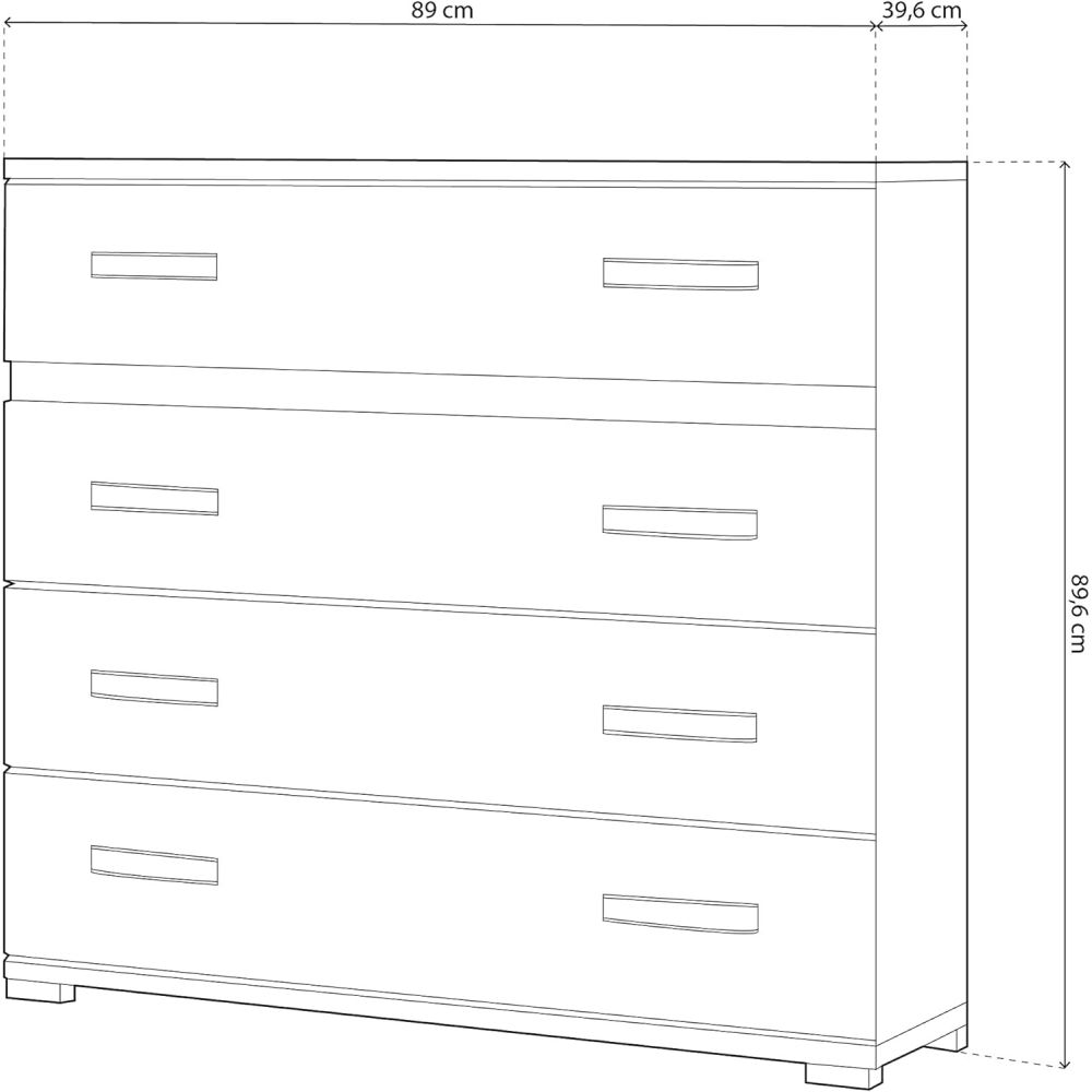 Cómoda 4 Cajones, Color Ceniza y Negro, Medidas: 89 cm (Largo) x 89,6 cm (Alto) x 39,6 cm de (Fondo) Meyvaser