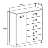 Cómoda Grande para Dormitorio o Salón – Natural y Blanco, 60 x 108 x 60 cm, 1 Puerta y 5 Cajones de Almacenaje.