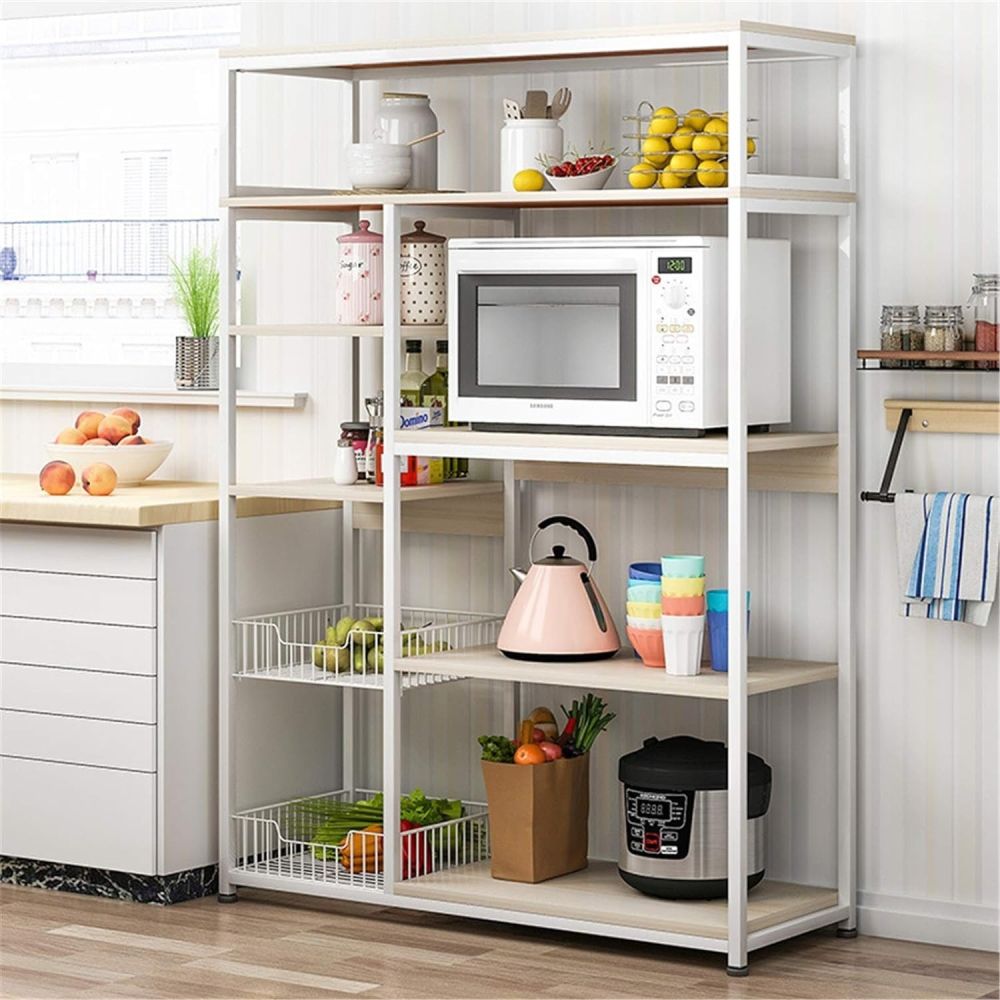 Estanteria de suelo Leena metalica en color blanco-natural 80x30x142cm