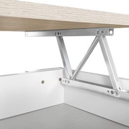 Mesa de Centro Elevable, Acabado en Color Blanco con Tapa Cambria, Medidas: 90 cm (Ancho) x 50 cm (Fondo) x 46-57 cm (Alto)