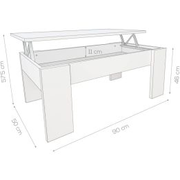 Mesa de Centro Elevable, Acabado en Color Blanco con Tapa Cambria, Medidas: 90 cm (Ancho) x 50 cm (Fondo) x 46-57 cm (Alto)