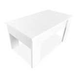 Mesa de Centro Elevable, Mesita de Salón o Comedor, Acabado en Color Blanco, Medidas: 90 cm (An) x 50 cm (Fon) x 46-57 cm (Al)