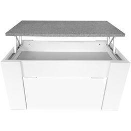Mesa de Centro Elevable, Medidas: 90 cm x 50 cm x 46-57 cm, Acabado en Color Madera Blanca con Tapa Gris Piedra