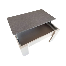 Mesa de Centro Elevable, Medidas: 90 cm x 50 cm x 46-57 cm, Acabado en Color Madera Blanca con Tapa Gris Piedra