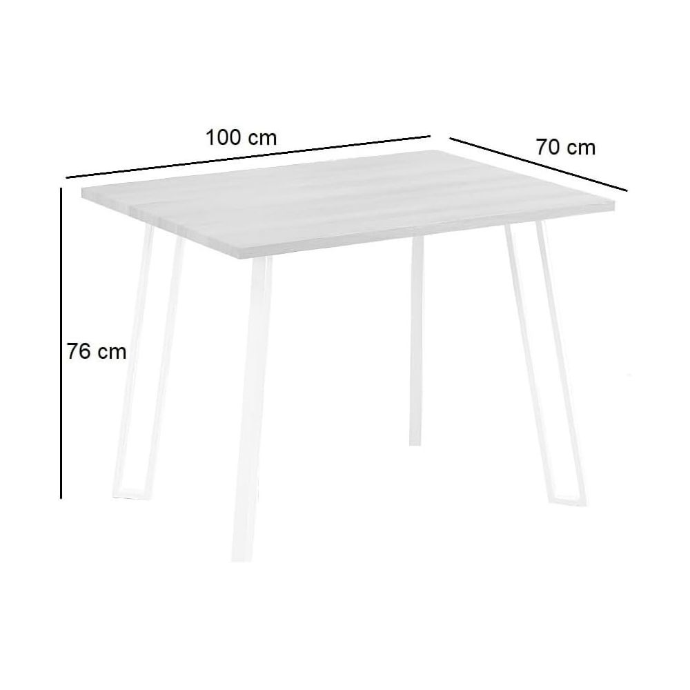 Mesa Comedor en Madera Estilo Industrial, Patas metálicas Blancas, Medidas 100 cm (Lar) x 70 cm (Anc) 76 cm (Al)