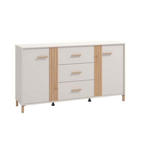Aparador en Melamina Cashmere y Roble Artisan con Puertas, Mueble de Almacenaje - Medidas 163,5x40x90,5 cm