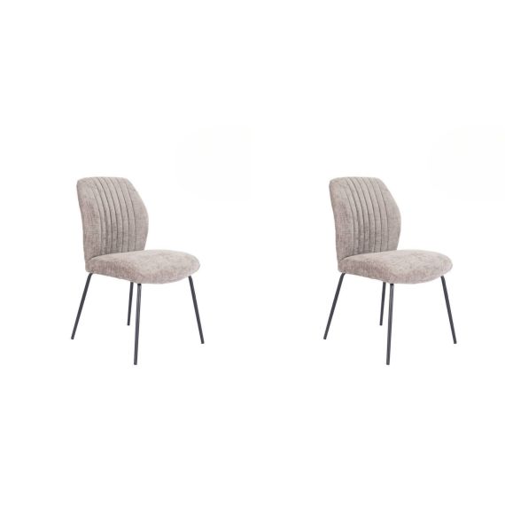 Pack de 2 Sillas Tapizadas en Tela Piedra con Patas en Acabado Negro, Asiento y Respaldo Ergonómicos, Medidas 61x47x89 cm