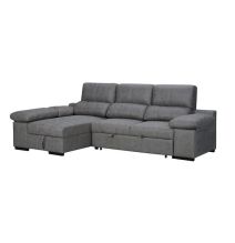 Sofá con Chaiselongue Reversible Color Cemento, Asientos Extensibles y Arcón, 291x160x104 cm, Tapizado en Tela