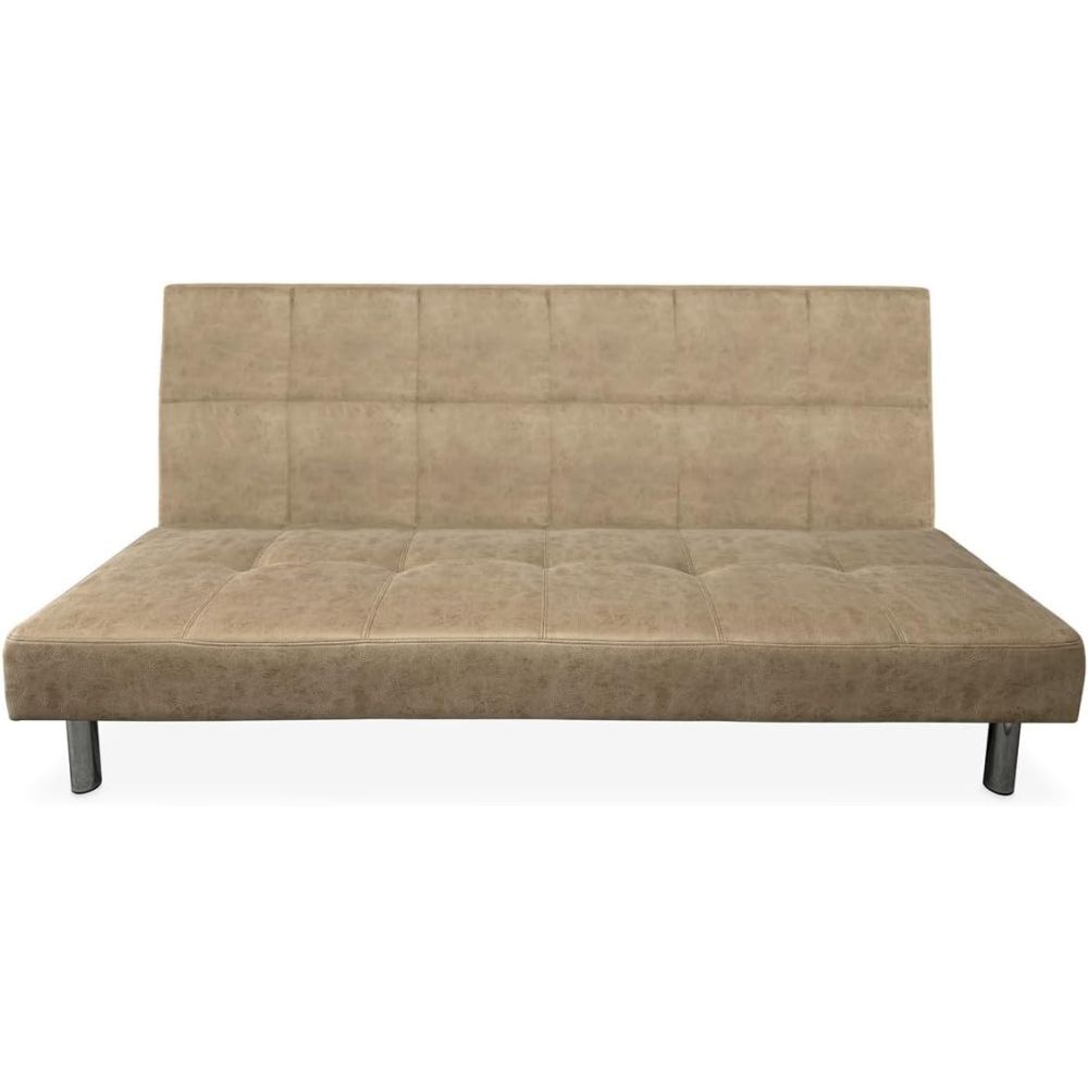 Sofá Cama 3 Plazas de Diseño Moderno, Estructura de Madera, Tapizado Color Piedra, 188x88x88 cm