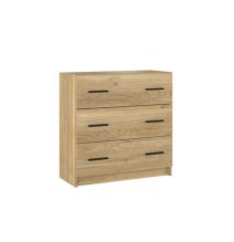 Cómoda de 3 Cajones para Dormitorio, Cajonera Dormitorio, Acabado en Mauvella y Negro, 80 cm (Lar) x 81 cm (Al) x 34,4 cm (Fon)