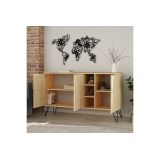 Buffet en Roble Claro 3 puertas con Patas de Metal, 142x35.5x83 cm.